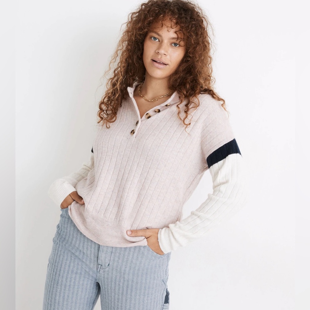 Madewell Striped Bowden Henley Sweater in Coziest Yarn 💗 size small - Picture 2 of 11